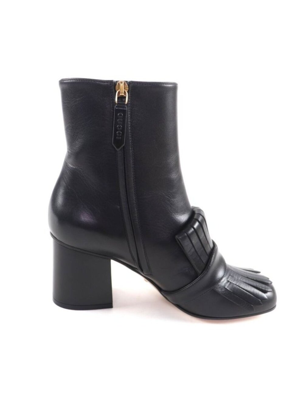 Gucci GG Marmont Tassel Side Zip Leather Short Boots Black Gold 38 Handbag - Picture 6 of 14